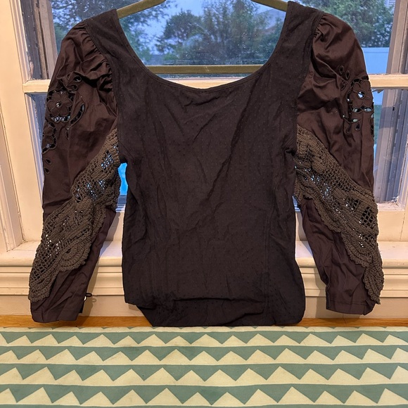 Free People Embellished Navy Puff Sleeve Top - Picture 4 of 5